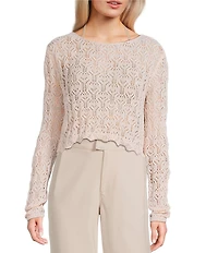 Double Zero Crochet Scoop Neck Long Sleeve Top