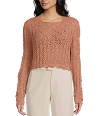 Double Zero Crochet Scoop Neck Long Sleeve Top