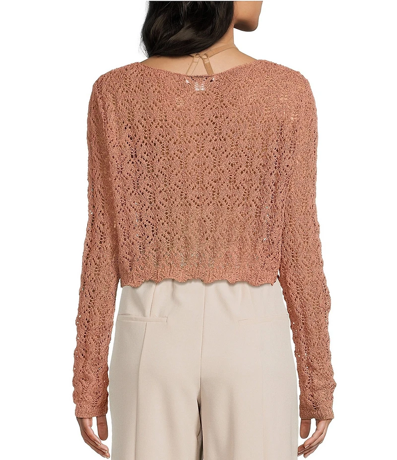 Double Zero Crochet Scoop Neck Long Sleeve Top
