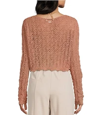 Double Zero Crochet Scoop Neck Long Sleeve Top