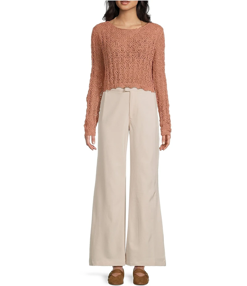 Double Zero Crochet Scoop Neck Long Sleeve Top