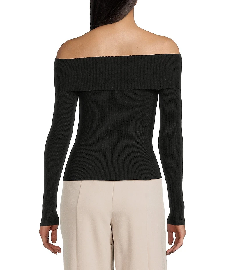 Double Zero Cropped Ribbed Knit Off-The-Shoulder Long Sleeve Top