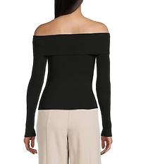 Double Zero Cropped Ribbed Knit Off-The-Shoulder Long Sleeve Top