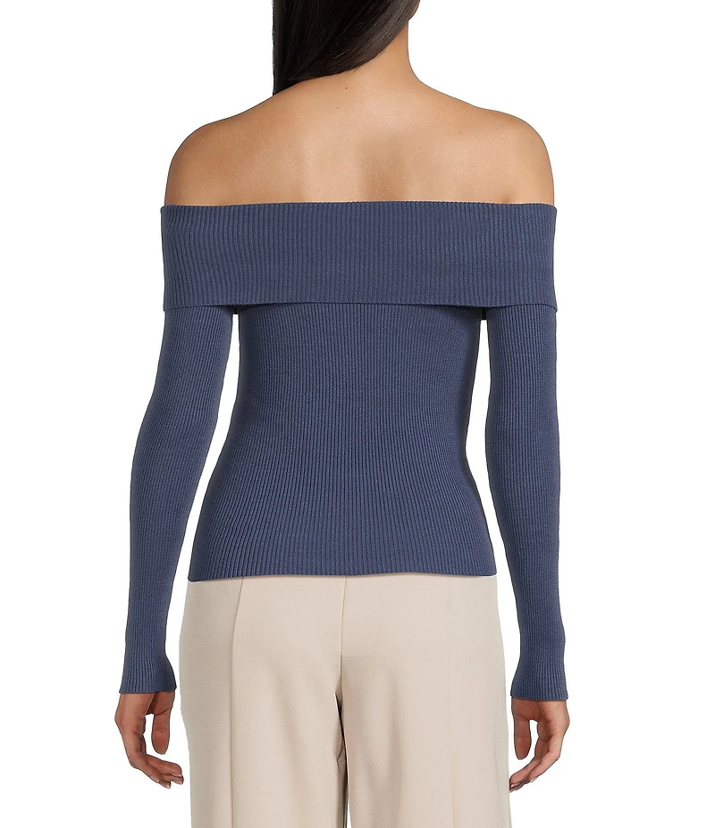 Double Zero Cropped Ribbed Knit Off-The-Shoulder Long Sleeve Top