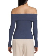 Double Zero Cropped Ribbed Knit Off-The-Shoulder Long Sleeve Top