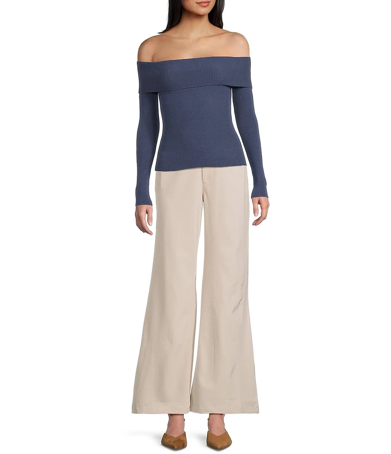 Double Zero Cropped Ribbed Knit Off-The-Shoulder Long Sleeve Top