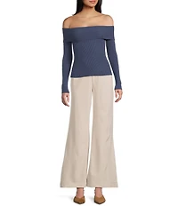 Double Zero Cropped Ribbed Knit Off-The-Shoulder Long Sleeve Top