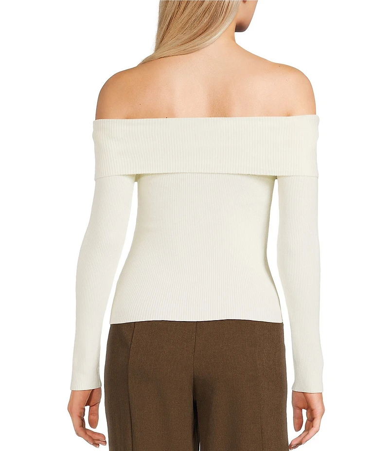 Double Zero Cropped Ribbed Knit Off-The-Shoulder Long Sleeve Top