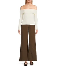 Double Zero Cropped Ribbed Knit Off-The-Shoulder Long Sleeve Top