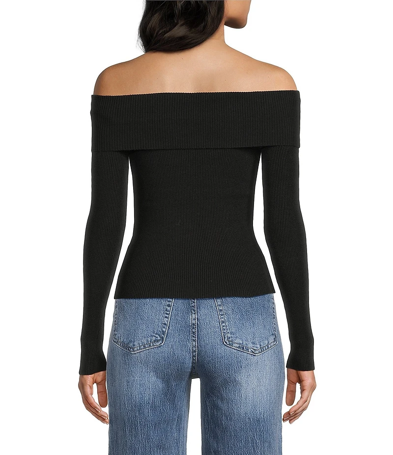 Double Zero Cropped Ribbed Knit Off-The-Shoulder Long Sleeve Top