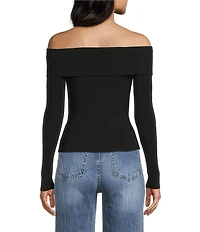 Double Zero Cropped Ribbed Knit Off-The-Shoulder Long Sleeve Top