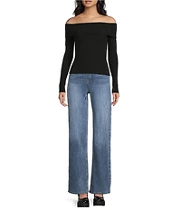 Double Zero Cropped Ribbed Knit Off-The-Shoulder Long Sleeve Top