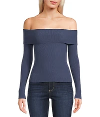 Double Zero Cropped Ribbed Knit Off-The-Shoulder Long Sleeve Top