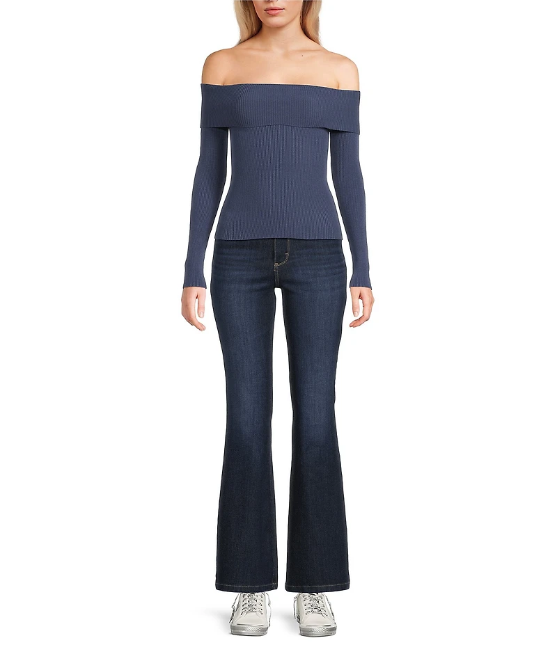 Double Zero Cropped Ribbed Knit Off-The-Shoulder Long Sleeve Top