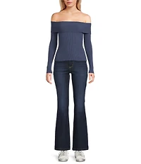 Double Zero Cropped Ribbed Knit Off-The-Shoulder Long Sleeve Top