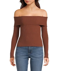 Double Zero Cropped Ribbed Knit Off-The-Shoulder Long Sleeve Top