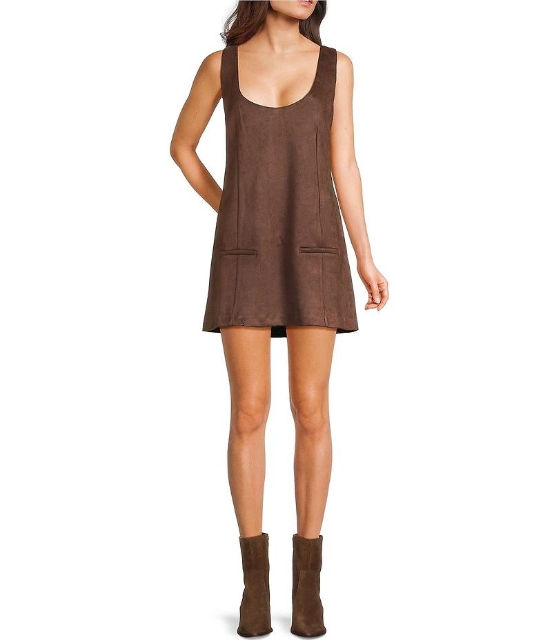Double Zero Faux Suede Scoop Neck Sleeveless Shift Dress