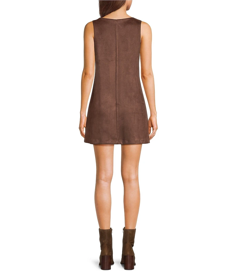 Double Zero Faux Suede Scoop Neck Sleeveless Shift Dress