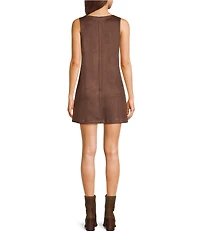 Double Zero Faux Suede Scoop Neck Sleeveless Shift Dress