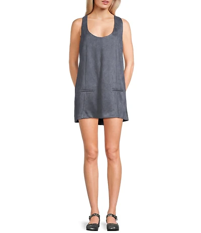 Double Zero Faux Suede Scoop Neck Sleeveless Shift Dress
