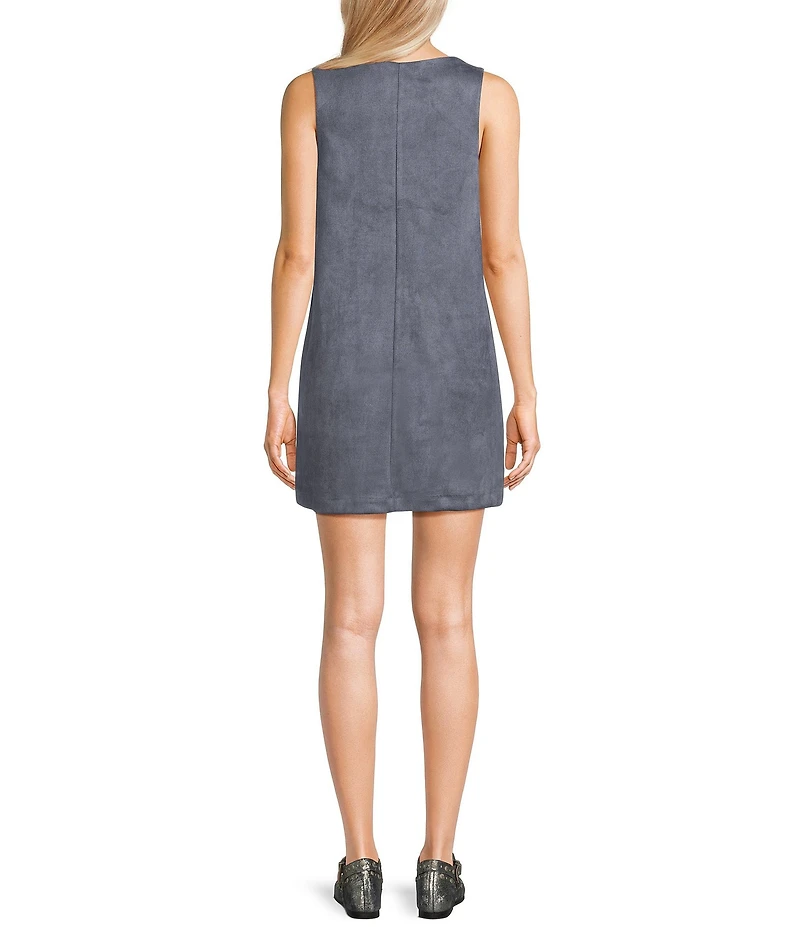 Double Zero Faux Suede Scoop Neck Sleeveless Shift Dress