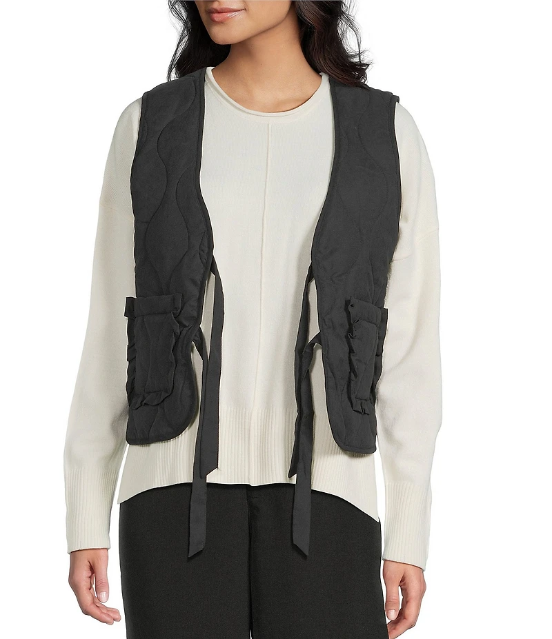 Double Zero Quilted Tie Front Patch Pocket Vest