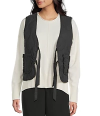 Double Zero Quilted Tie Front Patch Pocket Vest