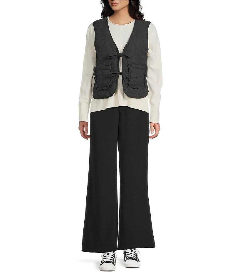 Double Zero Quilted Tie Front Patch Pocket Vest