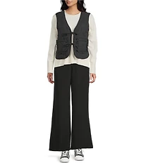 Double Zero Quilted Tie Front Patch Pocket Vest