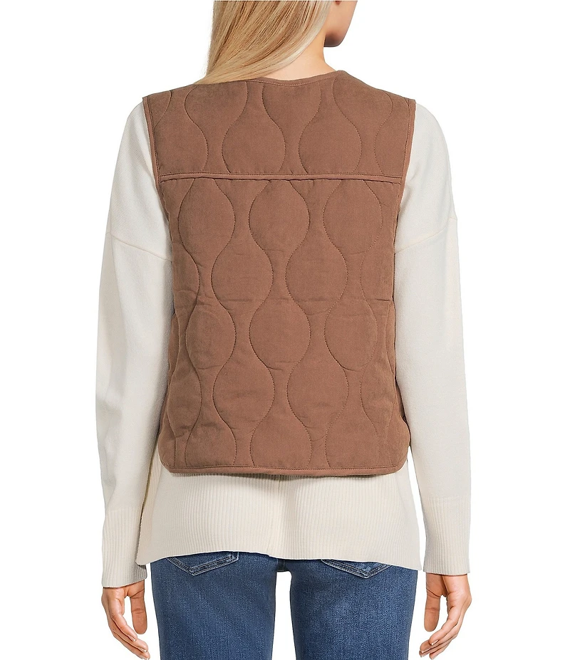 Double Zero Quilted Tie Front Patch Pocket Vest