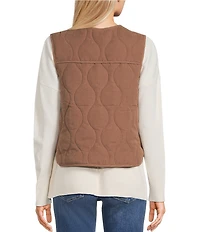 Double Zero Quilted Tie Front Patch Pocket Vest