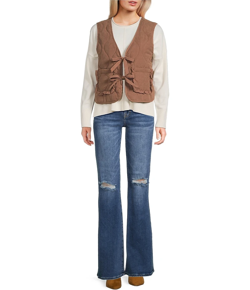 Double Zero Quilted Tie Front Patch Pocket Vest
