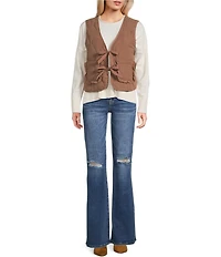 Double Zero Quilted Tie Front Patch Pocket Vest