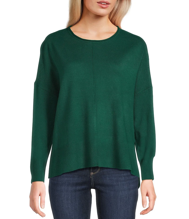 Double Zero Roll Neck Seam Detail Long Sleeve Sweater