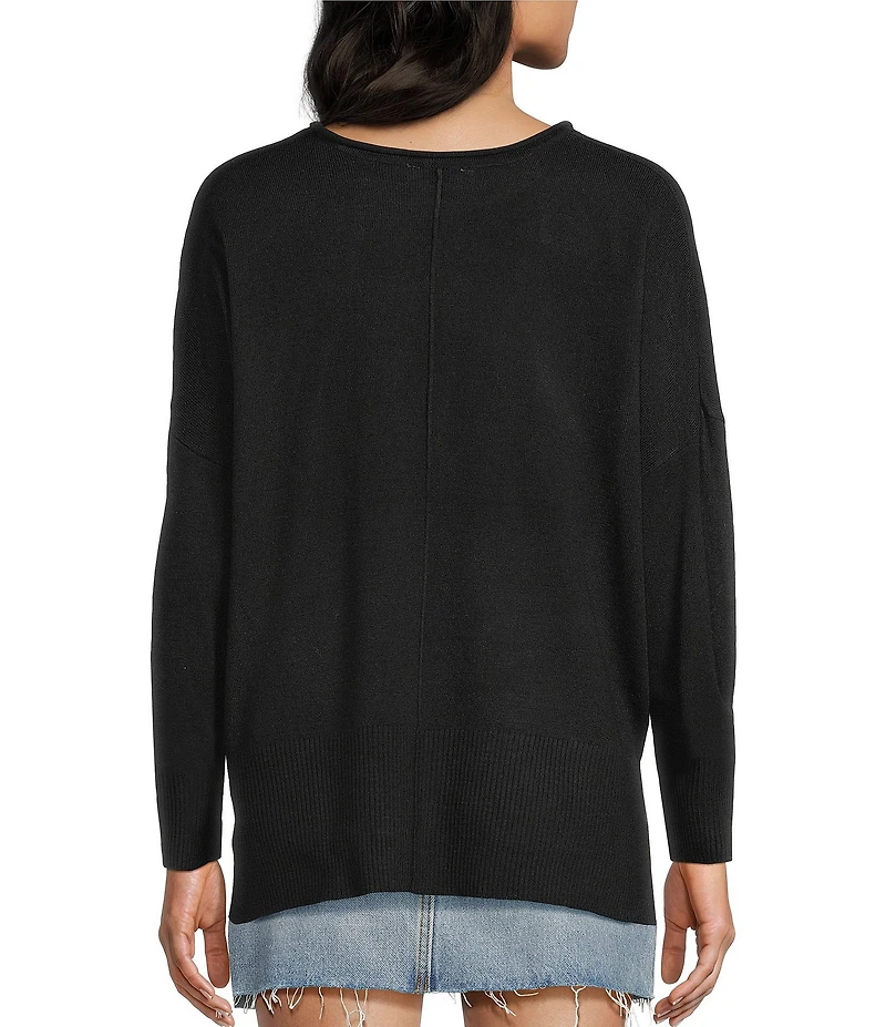 Double Zero Roll Neck Seam Detail Long Sleeve Sweater
