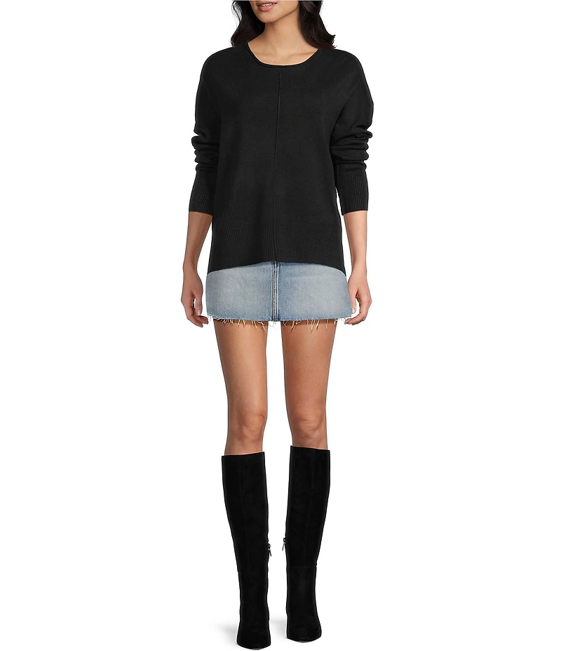 Double Zero Roll Neck Seam Detail Long Sleeve Sweater