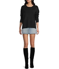 Double Zero Roll Neck Seam Detail Long Sleeve Sweater