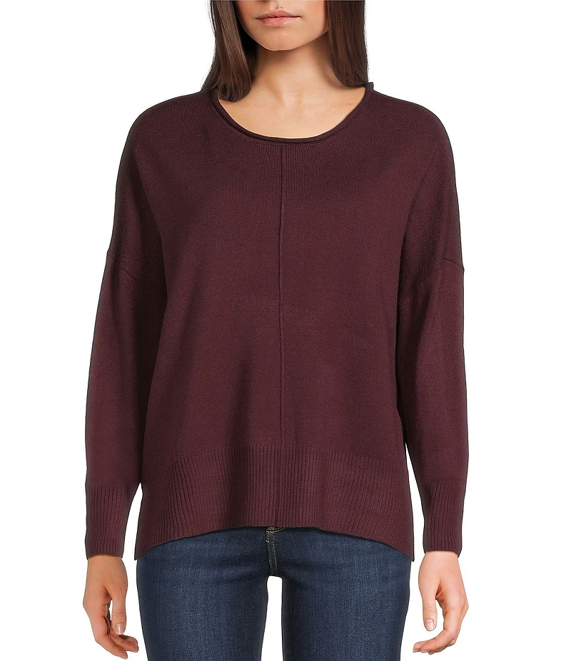 Double Zero Roll Neck Seam Detail Long Sleeve Sweater