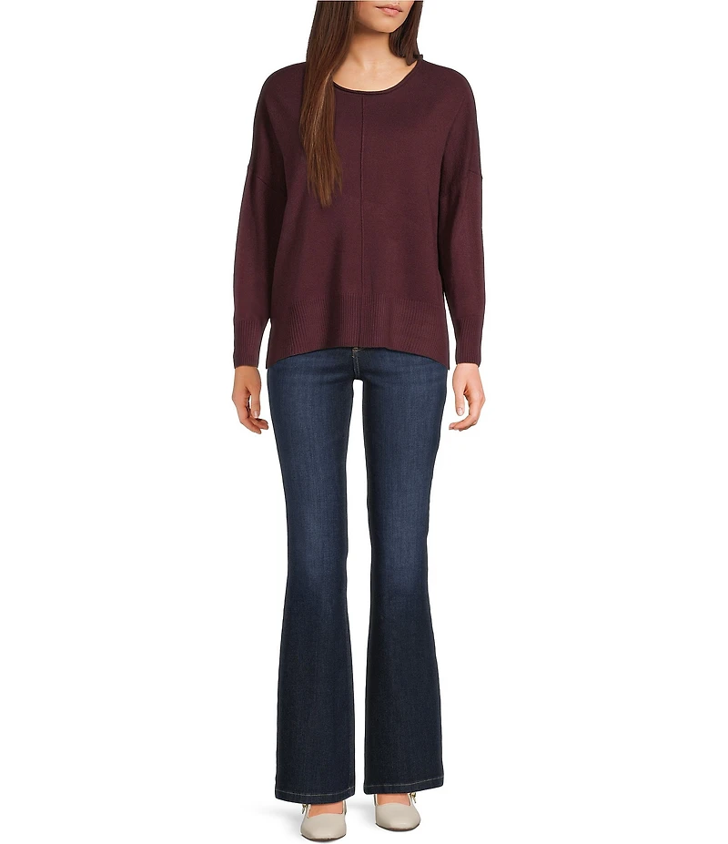 Double Zero Roll Neck Seam Detail Long Sleeve Sweater