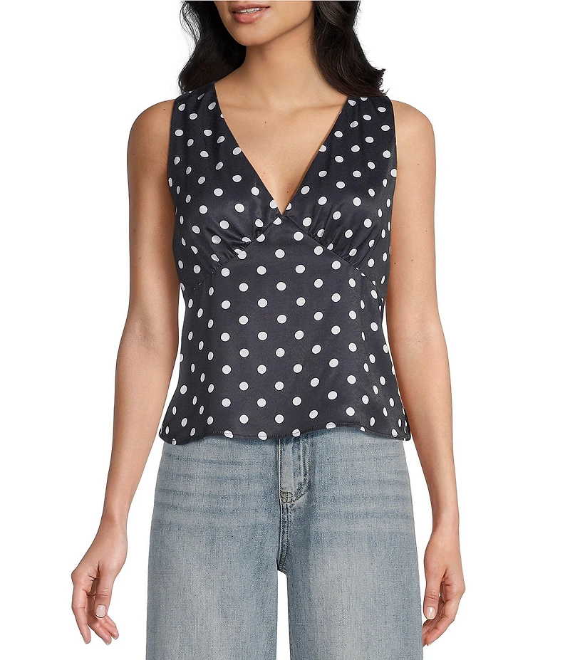 Double Zero Satin Polka Dot V-Neck Top