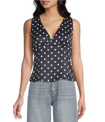 Double Zero Satin Polka Dot V-Neck Top