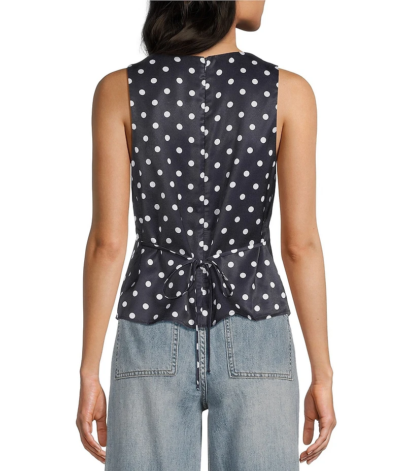 Double Zero Satin Polka Dot V-Neck Top