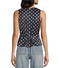 Double Zero Satin Polka Dot V-Neck Top