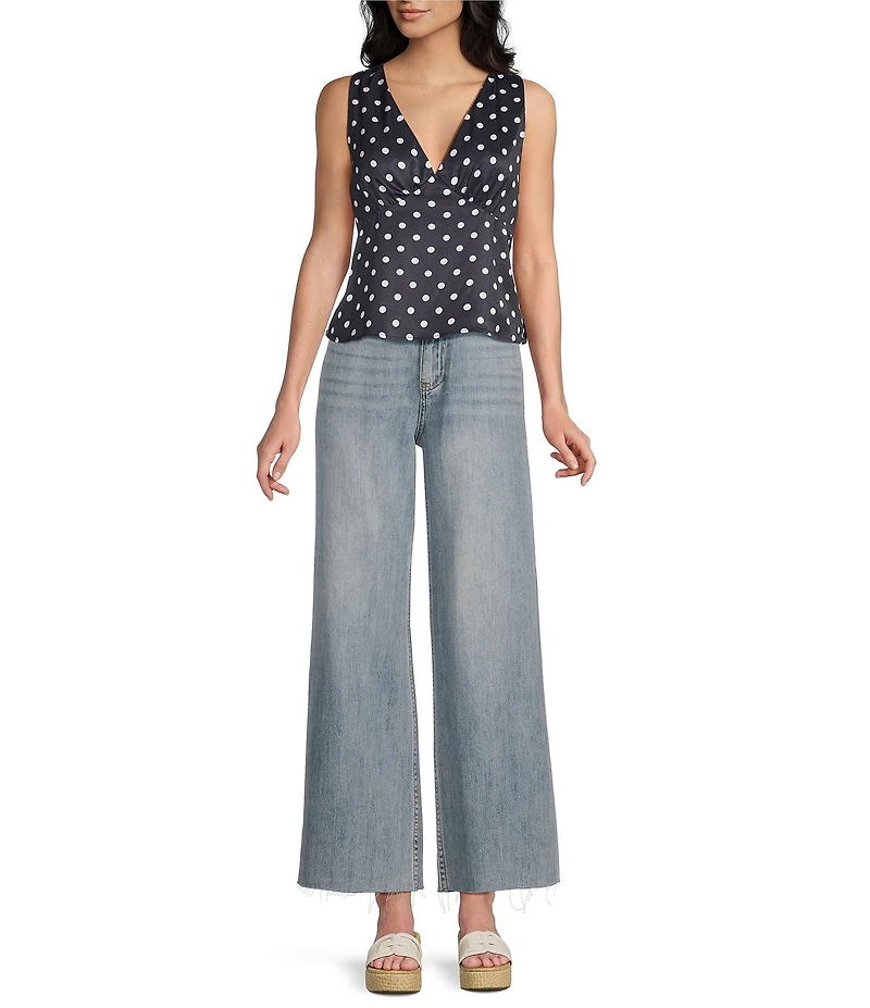 Double Zero Satin Polka Dot V-Neck Top