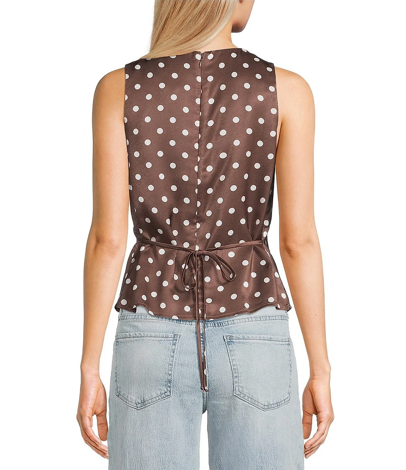 Double Zero Satin Polka Dot V-Neck Top
