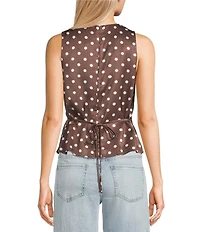 Double Zero Satin Polka Dot V-Neck Top