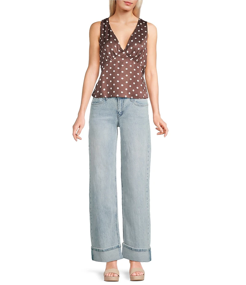 Double Zero Satin Polka Dot V-Neck Top