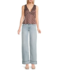 Double Zero Satin Polka Dot V-Neck Top