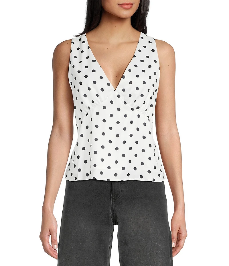 Double Zero Satin Polka Dot V-Neck Top