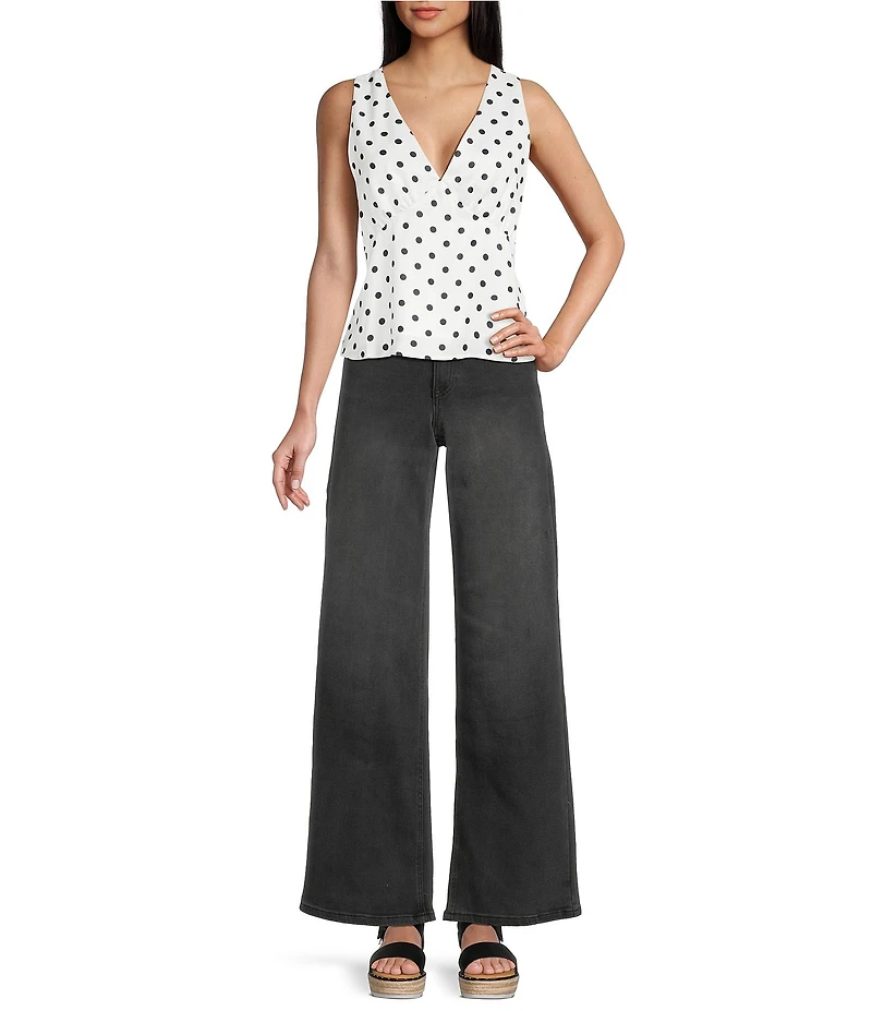Double Zero Satin Polka Dot V-Neck Top